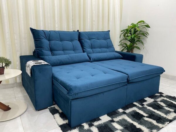 Sofá Retrátil Reclinável Bérgamo 2.30m - Azul Veludão