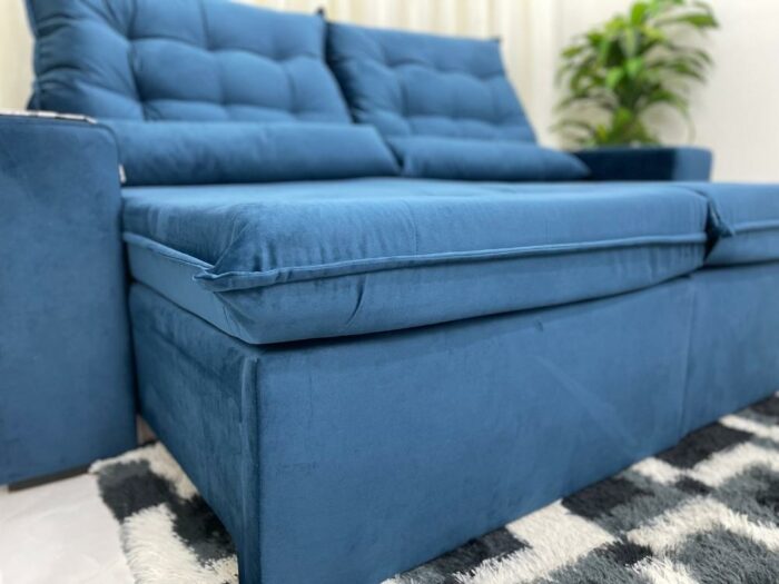 Sofá Retrátil Reclinável Bérgamo 2.30m - Azul Veludão - Image 2