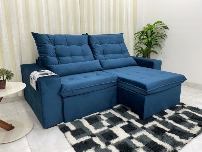 Sofá Retrátil Reclinável Bérgamo 2.30m - Azul Veludão - Image 3