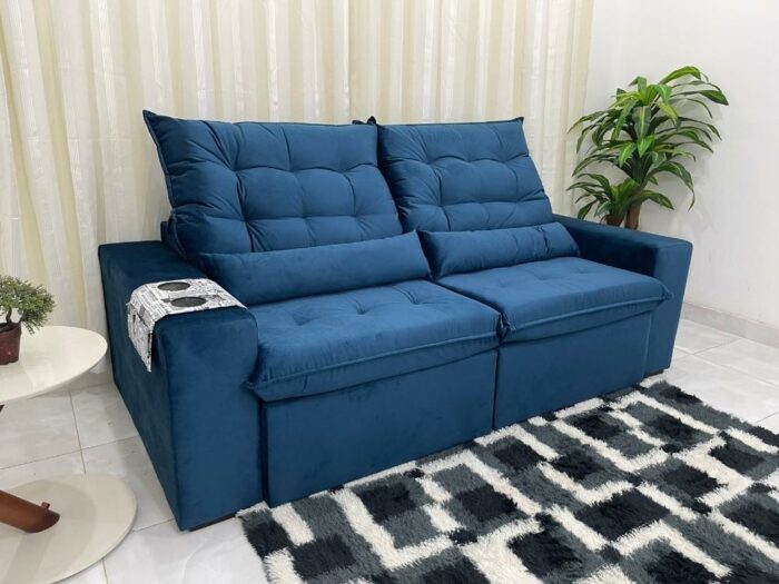 Sofá Retrátil Reclinável Bérgamo 2.30m - Azul Veludão - Image 4