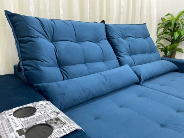 Sofá Retrátil Reclinável Bérgamo 2.30m - Azul Veludão - Image 5