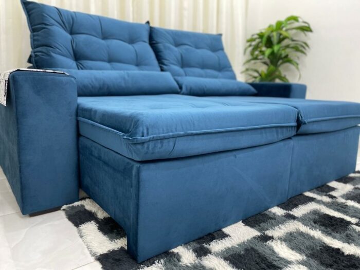 Sofá Retrátil Reclinável Bérgamo 2.30m - Azul Veludão - Image 6