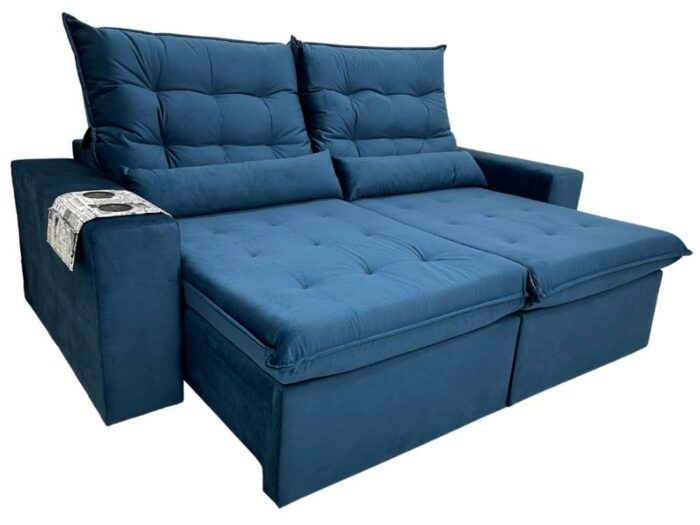 Sofá Retrátil Reclinável Bérgamo 2.30m - Azul Veludão - Image 7