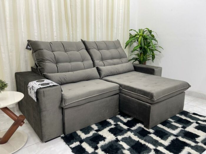 Sofá Retrátil Reclinável Bérgamo 2.30m - Cinza Veludão - Image 3