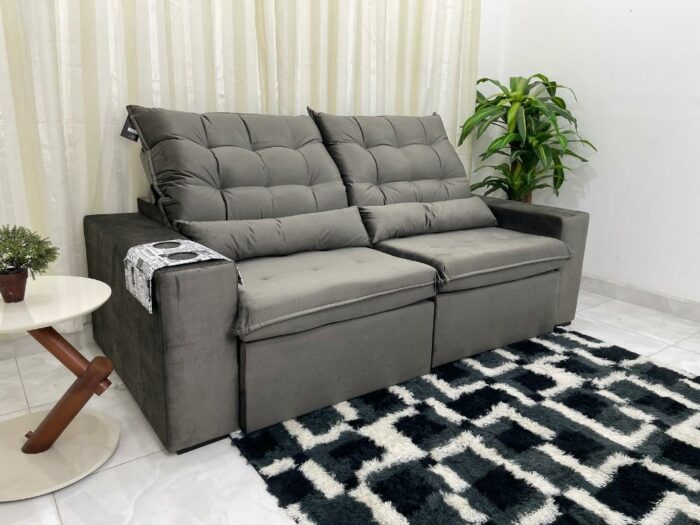 Sofá Retrátil Reclinável Bérgamo 2.30m - Cinza Veludão - Image 4