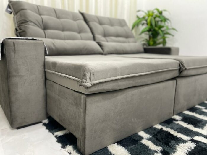 Sofá Retrátil Reclinável Bérgamo 2.30m - Cinza Veludão - Image 6
