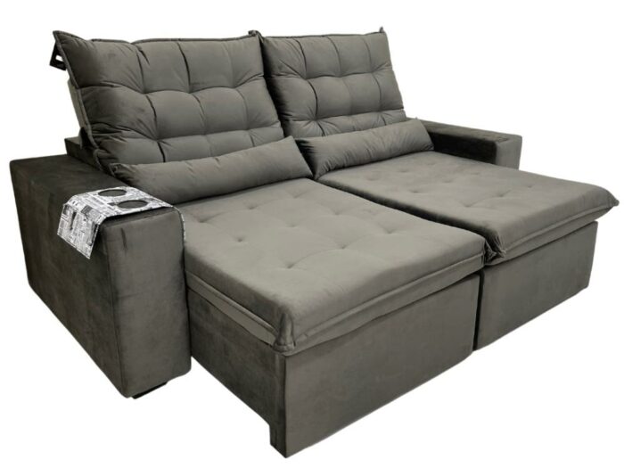 Sofá Retrátil Reclinável Bérgamo 2.30m - Cinza Veludão - Image 7