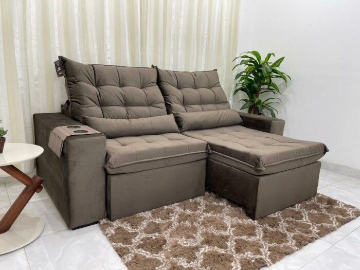 Sofá Retrátil Reclinável Bérgamo 2.30m - Marrom Veludão - Image 3
