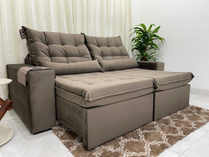 Sofá Retrátil Reclinável Bérgamo 2.30m - Marrom Veludão - Image 6