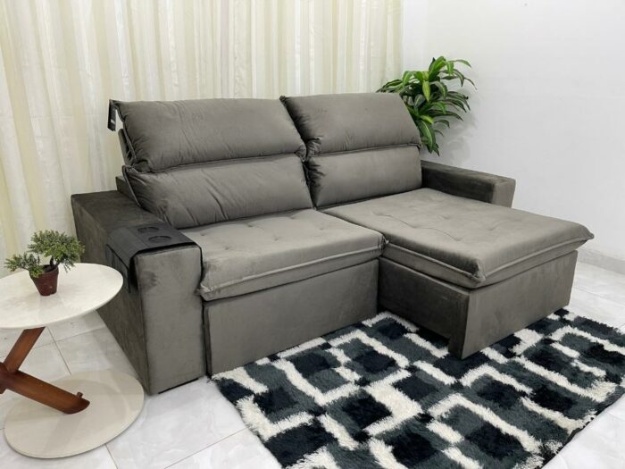 Sofá Retrátil Reclinável Santorini 2.50m - Cinza Veludão - Image 3