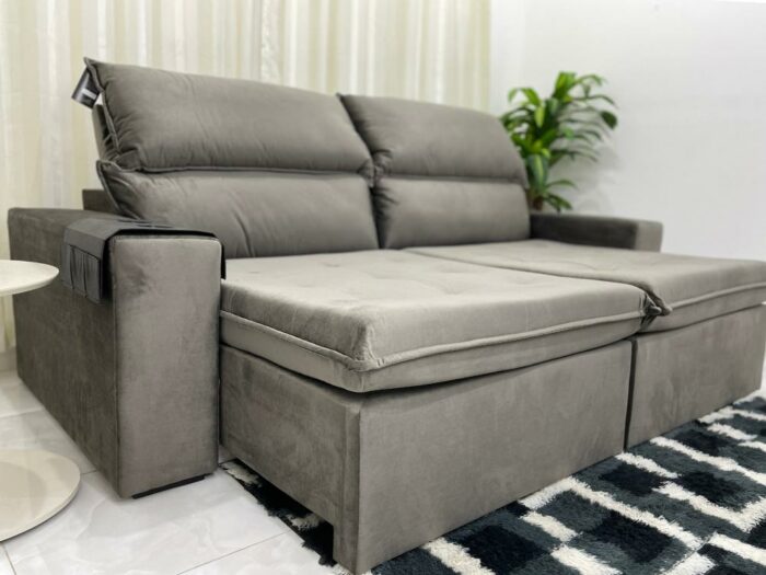 Sofá Retrátil Reclinável Santorini 2.50m - Cinza Veludão - Image 6