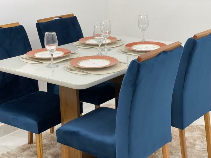 Mesa de Jantar Castelão 4 cadeiras 1.20x0.80 - Vidro Off white - Image 3