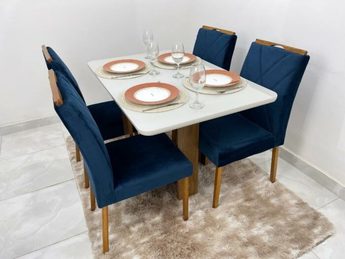 Mesa de Jantar Castelão 4 cadeiras 1.20x0.80 - Vidro Off white - Image 4