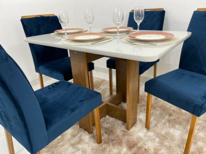 Mesa de Jantar Castelão 4 cadeiras 1.20x0.80 - Vidro Off white - Image 5