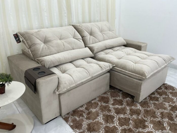 Sofá Retrátil Reclinável Avalon 2.50m - Bege Veludão - Image 3