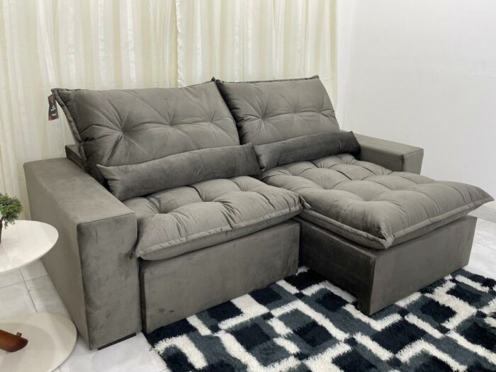 Sofá Retrátil Reclinável Avalon 2.50m - Cinza Veludão - Image 3
