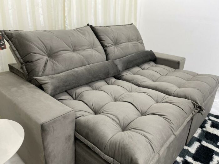 Sofá Retrátil Reclinável Avalon 2.50m - Cinza Veludão - Image 5