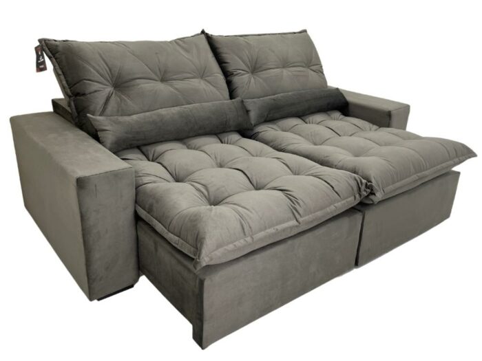Sofá Retrátil Reclinável Avalon 2.50m - Cinza Veludão - Image 8