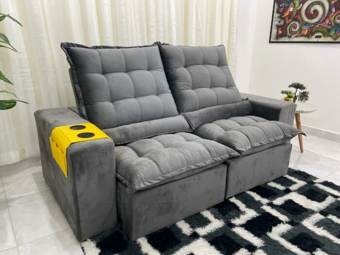 Sofá Retrátil e Reclinável Kauã 2.00m - Cinza Veludão - Image 3