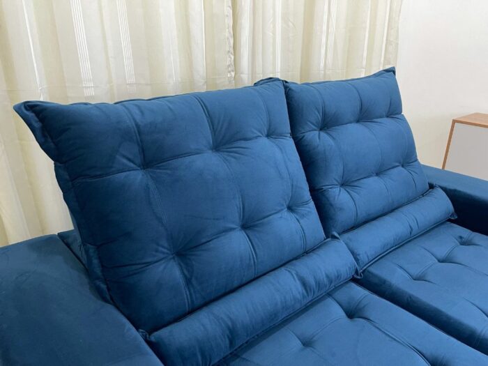 Sofá Retrátil Reclinável Kauã 2.00m - Azul Veludão - Image 7