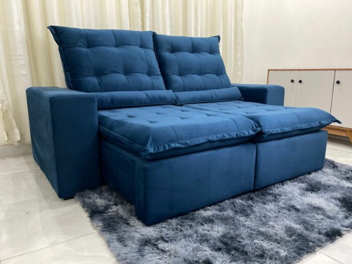 Sofá Retrátil Reclinável Kauã 2.00m - Azul Veludão - Image 4