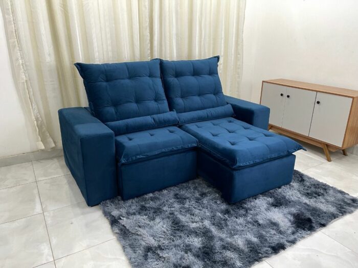 Sofá Retrátil Reclinável Kauã 2.00m - Azul Veludão - Image 2