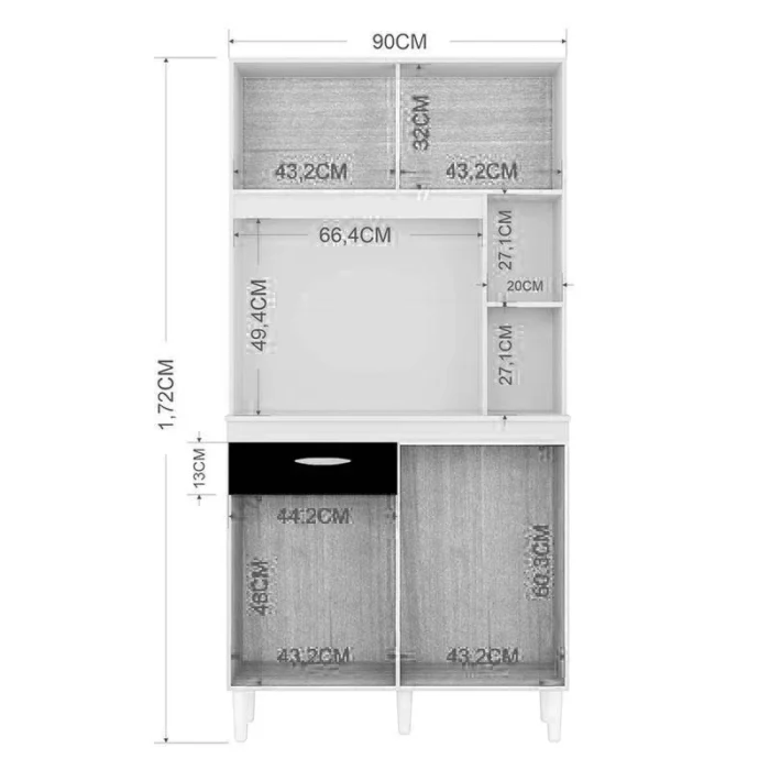 Armário Cozinha Kit Duda 90 cm Chocolate Off White - Imagem 3