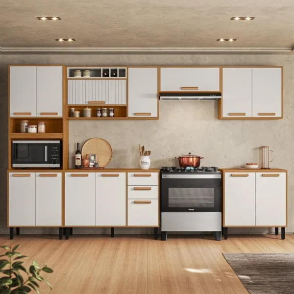 Cozinha Modulada 6 Peças Napoles 14 Portas 2 Gavetas e Nicho para Forno