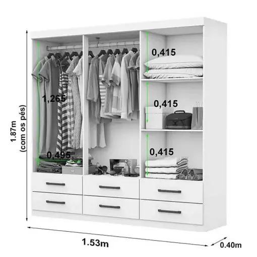 GUARDA ROUPA DALLAS 6PT 6GAV - Imagem 4